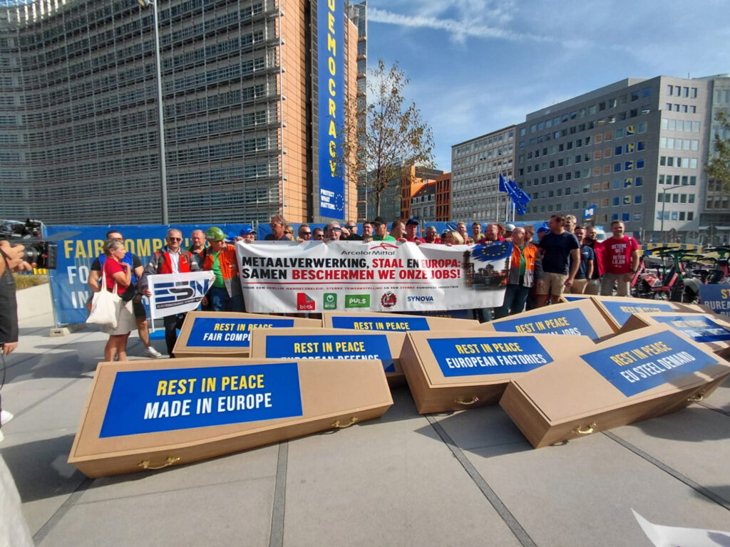 Metal industry representatives protest outside European Commission