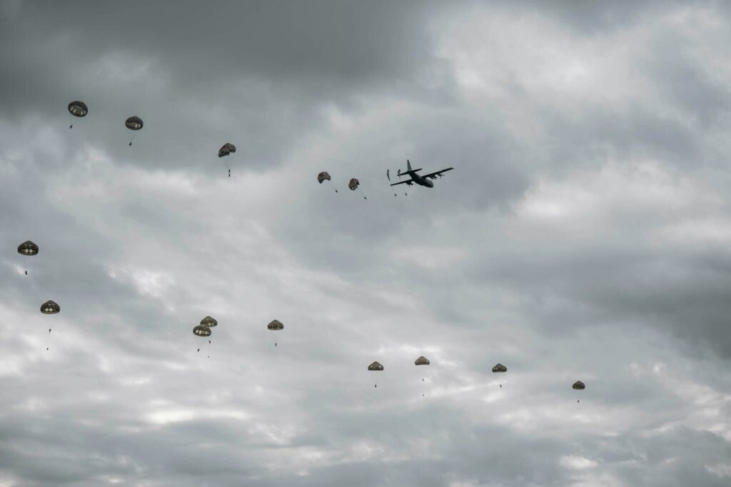 Two seriously injured as military parachutists drift into trees